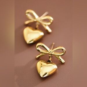 Gold Heart Bow Earrings